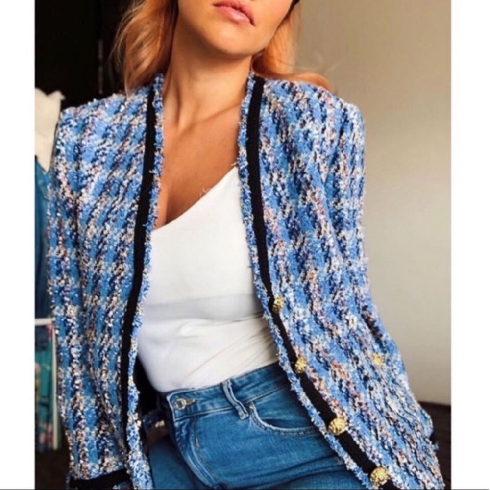 NWT Zara Tweed Blue Blazer/Jacket